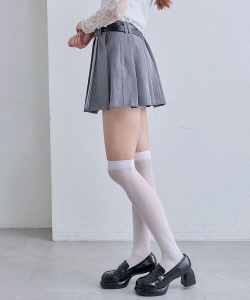 セール】【PinSucreCollection】合皮ベルト付きプリーツスカート