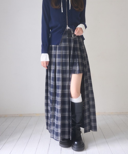 mellowneon(メロウネオン)の「チェックパンツプリーツスカート(スカート・レディース・ブラウン/ネイビー・SMALL/MEDIUM)」の2枚目の写真