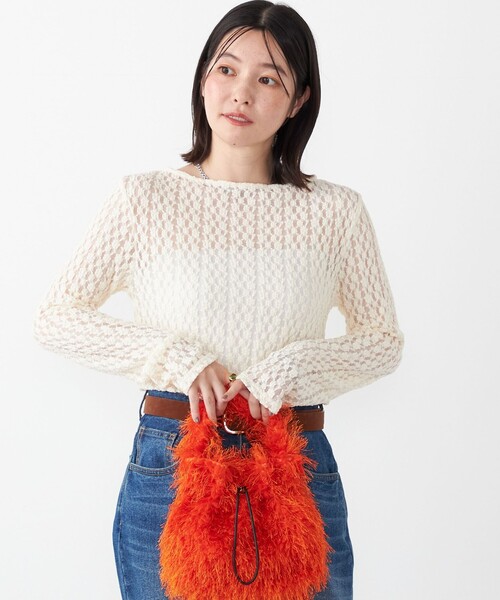SHIPS Colors(シップス カラーズ)の「SHIPS Colors:〈手洗い可能〉ストレッチ レース ボートネック インナー(Tシャツ/カットソー・レディース・ブラウン/オフホワイト/ブラック・ONE SIZE)」の1枚目の写真