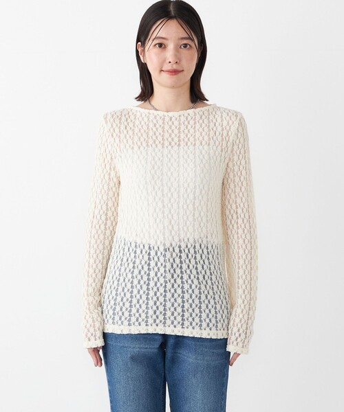 SHIPS Colors(シップス カラーズ)の「SHIPS Colors:〈手洗い可能〉ストレッチ レース ボートネック インナー(Tシャツ/カットソー・レディース・ブラウン/オフホワイト/ブラック・ONE SIZE)」の11枚目の写真