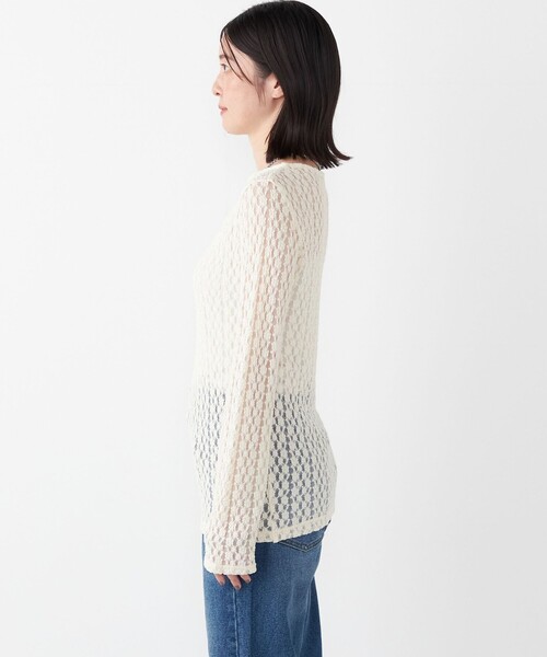 SHIPS Colors(シップス カラーズ)の「SHIPS Colors:〈手洗い可能〉ストレッチ レース ボートネック インナー(Tシャツ/カットソー・レディース・ブラウン/オフホワイト/ブラック・ONE SIZE)」の12枚目の写真