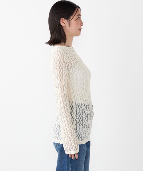 SHIPS Colors(シップス カラーズ)の「SHIPS Colors:〈手洗い可能〉ストレッチ レース ボートネック インナー(Tシャツ/カットソー・レディース・ブラウン/オフホワイト/ブラック・ONE SIZE)」の14枚目の写真