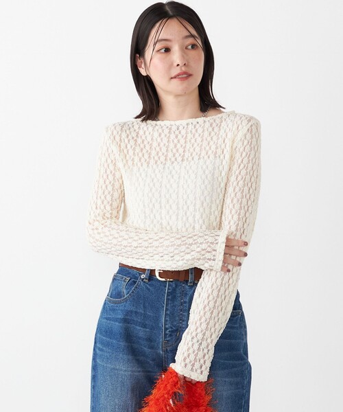 SHIPS Colors(シップス カラーズ)の「SHIPS Colors:〈手洗い可能〉ストレッチ レース ボートネック インナー(Tシャツ/カットソー・レディース・ブラウン/オフホワイト/ブラック・ONE SIZE)」の15枚目の写真