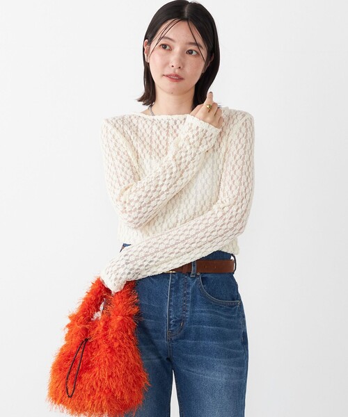 SHIPS Colors(シップス カラーズ)の「SHIPS Colors:〈手洗い可能〉ストレッチ レース ボートネック インナー(Tシャツ/カットソー・レディース・ブラウン/オフホワイト/ブラック・ONE SIZE)」の16枚目の写真