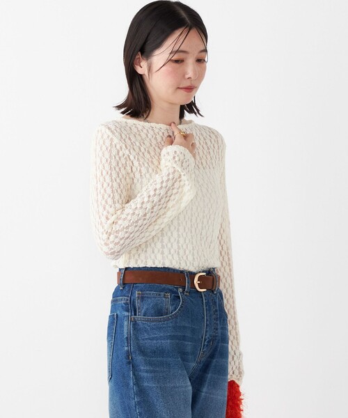 SHIPS Colors(シップス カラーズ)の「SHIPS Colors:〈手洗い可能〉ストレッチ レース ボートネック インナー(Tシャツ/カットソー・レディース・ブラウン/オフホワイト/ブラック・ONE SIZE)」の17枚目の写真