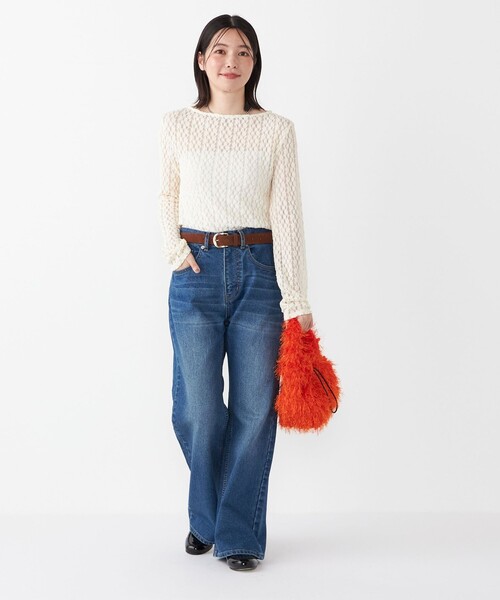 SHIPS Colors(シップス カラーズ)の「SHIPS Colors:〈手洗い可能〉ストレッチ レース ボートネック インナー(Tシャツ/カットソー・レディース・ブラウン/オフホワイト/ブラック・ONE SIZE)」の19枚目の写真