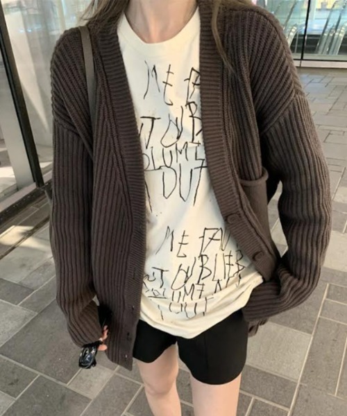 cammie(キャミー)の「ポケット付きリブニットルーズカーディガン(カーディガン/ボレロ・レディース・ブラウン/ブラック・F)」の11枚目の写真
