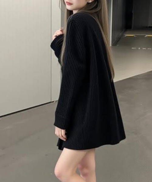 cammie(キャミー)の「ポケット付きリブニットルーズカーディガン(カーディガン/ボレロ・レディース・ブラウン/ブラック・F)」の6枚目の写真