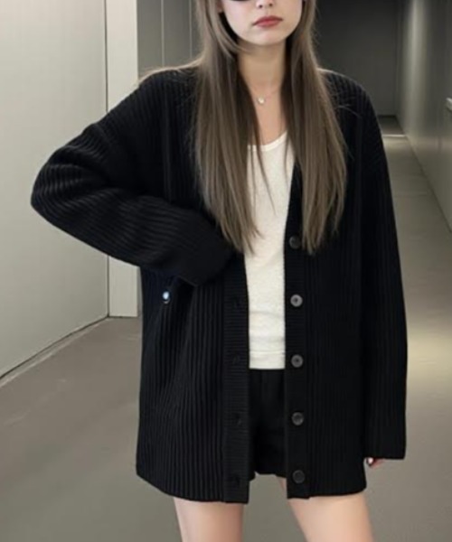 cammie(キャミー)の「ポケット付きリブニットルーズカーディガン(カーディガン/ボレロ・レディース・ブラウン/ブラック・F)」の5枚目の写真