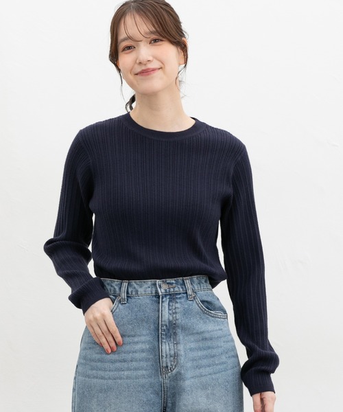Honeys(ハニーズ)の「ランダムリブクルーニット(ニット/セーター・レディース・ライム/ネイビー/ピンク系1/モカ/ブラック/サックスブルー/アイボリー/杢グレー/ミント・L/LL/M/S)」の15枚目の写真