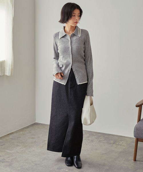 マシンウォッシャブル/アンチピリング＞配色ライン ソフトリブニット