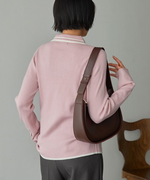 マシンウォッシャブル/アンチピリング＞配色ライン ソフトリブニット