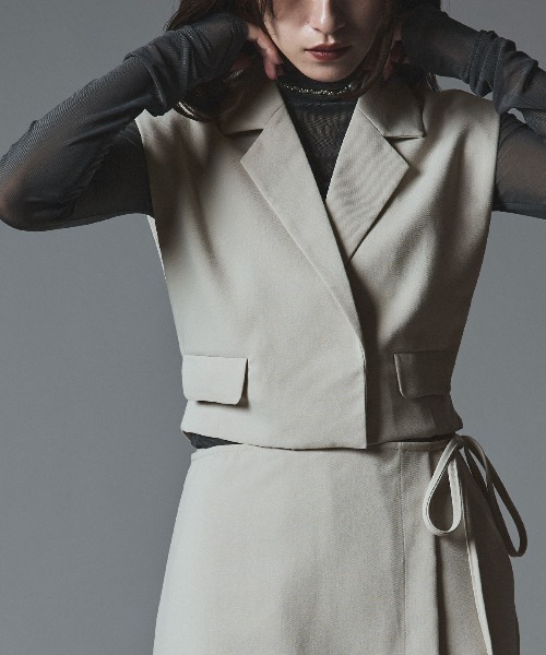 新品 23AW URU レーヨン ワイド ダブルジップ ショート 中綿 ベスト ツイード2WAYショートベスト | LANVIN en Bleu (Women)/ランバン