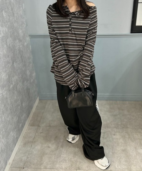 mebole(メボレ)の「Loose Silhouette Border Tee(Tシャツ/カットソー・レディース・ベージュ/グレー・FREE)」の7枚目の写真