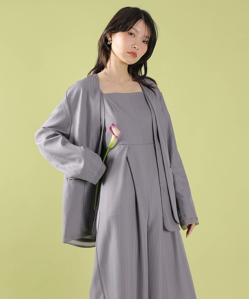 セール】フロントシアージャケット ワイドパンツ オールインワン