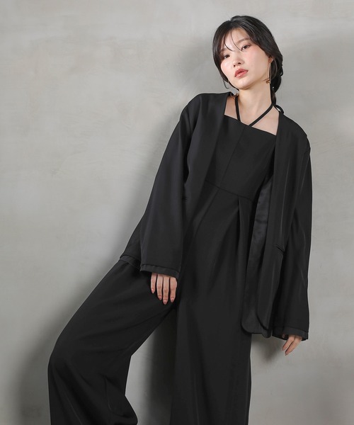 セール】フロントシアージャケット ワイドパンツ オールインワン