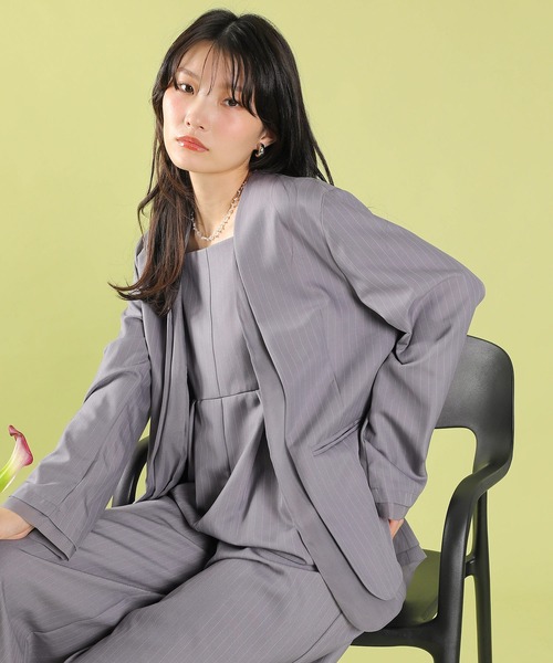 セール】フロントシアージャケット ワイドパンツ オールインワン