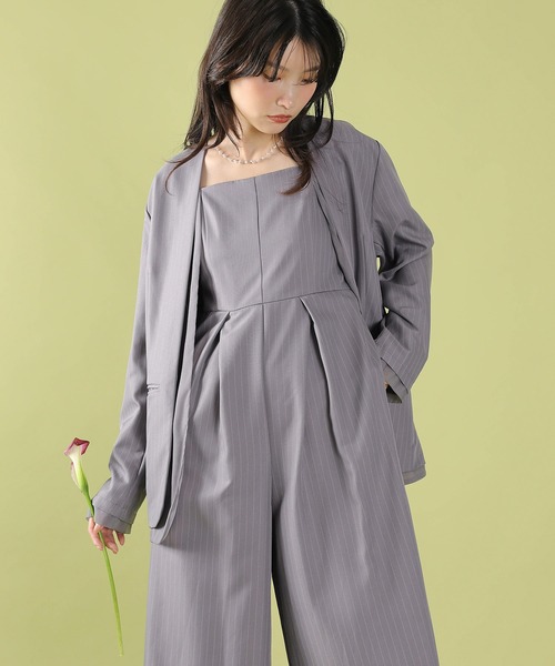 セール】フロントシアージャケット ワイドパンツ オールインワン