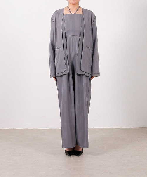 セール】フロントシアージャケット ワイドパンツ オールインワン