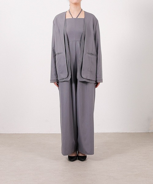 セール】フロントシアージャケット ワイドパンツ オールインワン