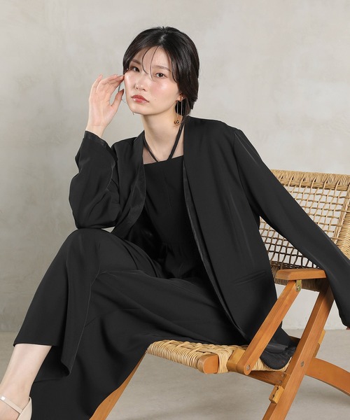 Kana(カナ)の「フロントシアージャケット ワイドパンツ オールインワン セットアップ パーティー ドレス 結婚式 お呼ばれ オケージョン(パンツドレス・レディース・ブラック/グレー/チャコールグレー・M)」の18枚目の写真