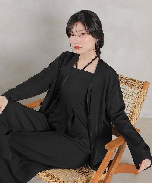 Kana(カナ)の「フロントシアージャケット ワイドパンツ オールインワン セットアップ パーティー ドレス 結婚式 お呼ばれ オケージョン(パンツドレス・レディース・ブラック/グレー/チャコールグレー・M)」の19枚目の写真