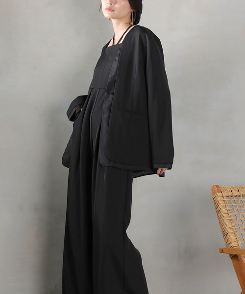 セール】フロントシアージャケット ワイドパンツ オールインワン