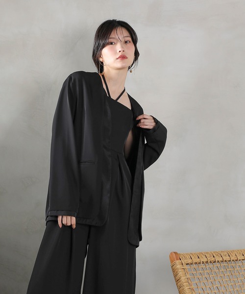 Kana(カナ)の「フロントシアージャケット ワイドパンツ オールインワン セットアップ パーティー ドレス 結婚式 お呼ばれ オケージョン(パンツドレス・レディース・ブラック/グレー/チャコールグレー・M)」の21枚目の写真