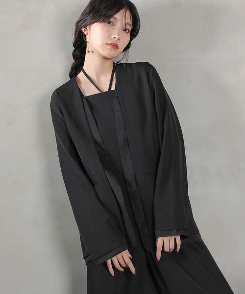 Kana(カナ)の「フロントシアージャケット ワイドパンツ オールインワン セットアップ パーティー ドレス 結婚式 お呼ばれ オケージョン(パンツドレス・レディース・ブラック/グレー/チャコールグレー・M)」の22枚目の写真