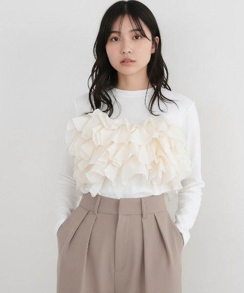 セール】フリルアクセントロングスリーブトップス Tシャツ 春秋冬（T