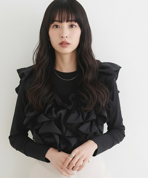 セール】フリルアクセントロングスリーブトップス Tシャツ 春秋冬（T