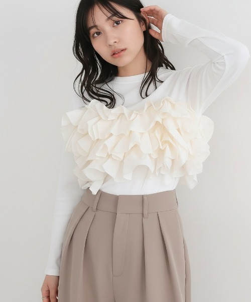 セール】フリルアクセントロングスリーブトップス Tシャツ 春秋冬（T