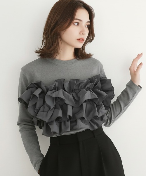 セール】フリルアクセントロングスリーブトップス Tシャツ 春秋冬（T