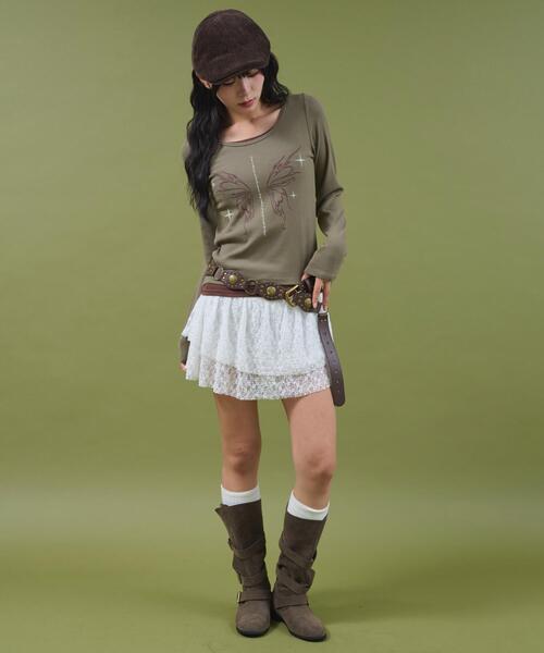 dispark（ディスパーク）の「DISPARK/【25年秋冬新作】レイヤードグラフィックTOP（Tシャツ/カットソー・レディース・カーキ/ベージュ・FREE）」の4枚目の写真