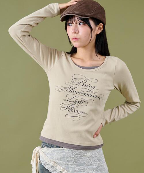 dispark（ディスパーク）の「DISPARK/【25年秋冬新作】レイヤードグラフィックTOP（Tシャツ/カットソー・レディース・カーキ/ベージュ・FREE）」の5枚目の写真