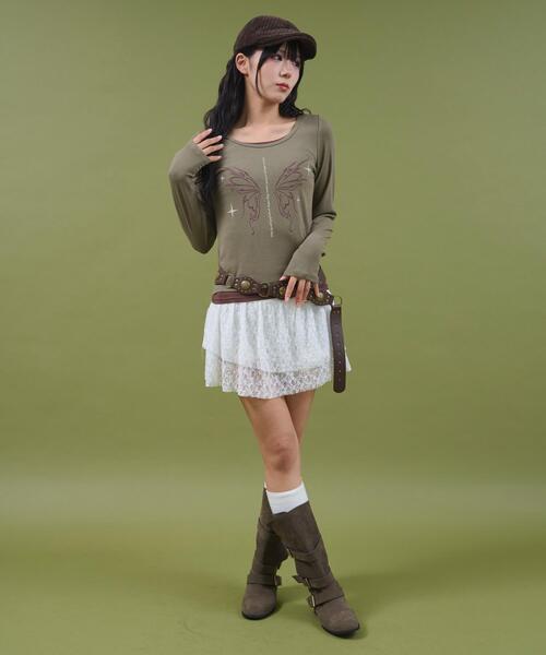 dispark（ディスパーク）の「DISPARK/【25年秋冬新作】レイヤードグラフィックTOP（Tシャツ/カットソー・レディース・カーキ/ベージュ・FREE）」の12枚目の写真