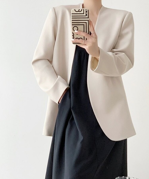 新品UNTITLEDノーカラージャケット　アイボリー　48(5L) 新品UNTITLEDノーカラージャケット アイボリー 48(5L) 新品UNTITLED