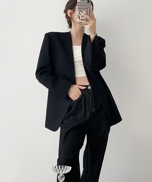 セール】エレガントノーカラージャケット（ノーカラージャケット