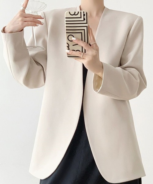 セール】エレガントノーカラージャケット（ノーカラージャケット