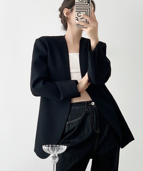 セール】エレガントノーカラージャケット（ノーカラージャケット