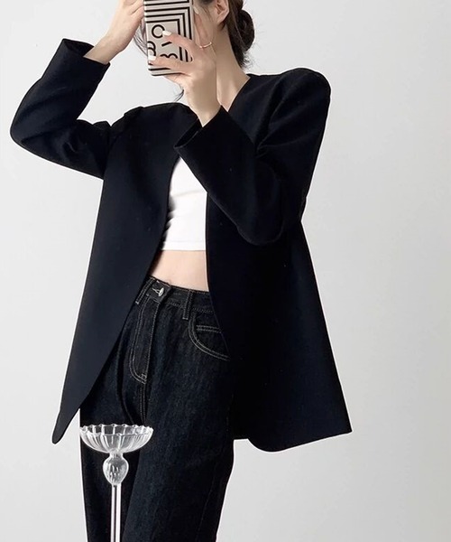 オースチンリード ノーカラージャケット M ビジューレース飾り エレガント セール】エレガントノーカラージャケット（ノーカラージャケット