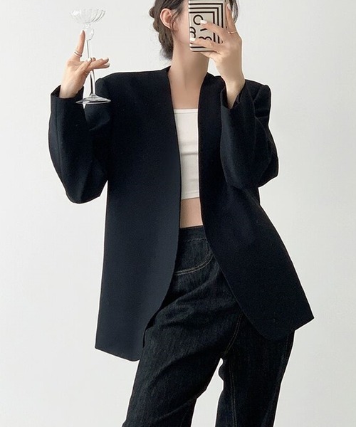 セール】エレガントノーカラージャケット（ノーカラージャケット