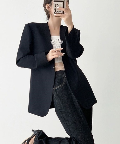 セール】エレガントノーカラージャケット（ノーカラージャケット