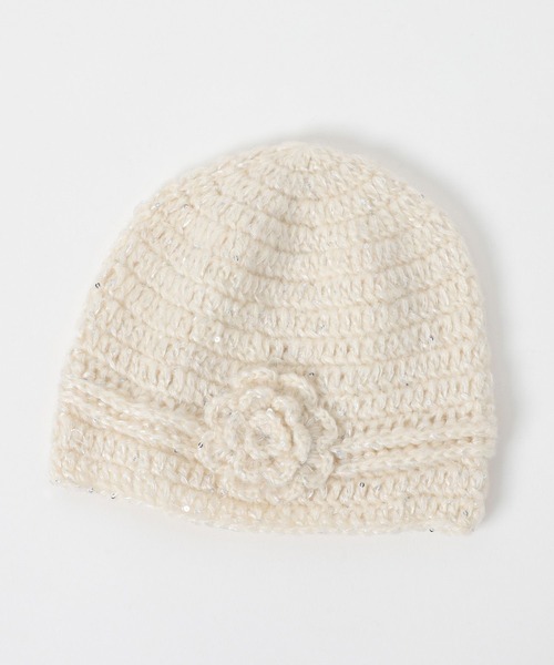 Heather(ヘザー)の「フラワーニットビーニー 602807(ニットキャップ/ビーニー・レディース・グレー/アイボリー・ONE SIZE)」の3枚目の写真