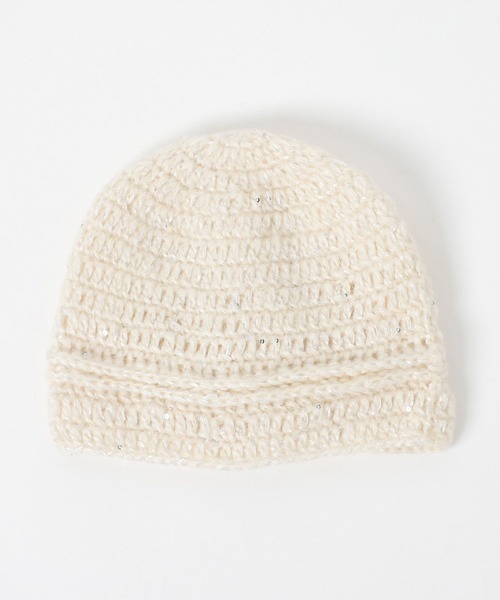 Heather(ヘザー)の「フラワーニットビーニー 602807(ニットキャップ/ビーニー・レディース・グレー/アイボリー・ONE SIZE)」の4枚目の写真