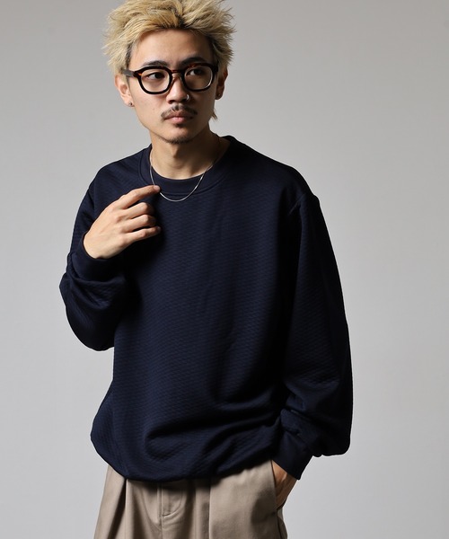 FUNALIVE(ファンアライブ)の「ダイヤ柄 キルティング 無地 長袖 トレーナー(スウェット・メンズ・ブラック/アイボリー/グレー/ネイビー・M/L/LL)」の2枚目の写真