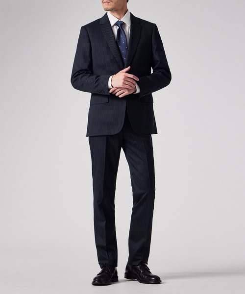ピンストライプ ストレッチ 2ボタンスーツ / 253009 1439（スーツ