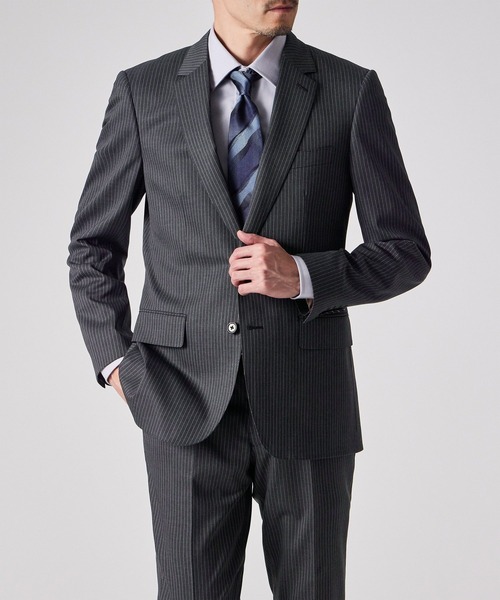 ポールスミスブラック スーツ 3点セット グレー ストライプ ピンストライプ ストレッチ 2ボタンスーツ / 253009 1439（スーツ