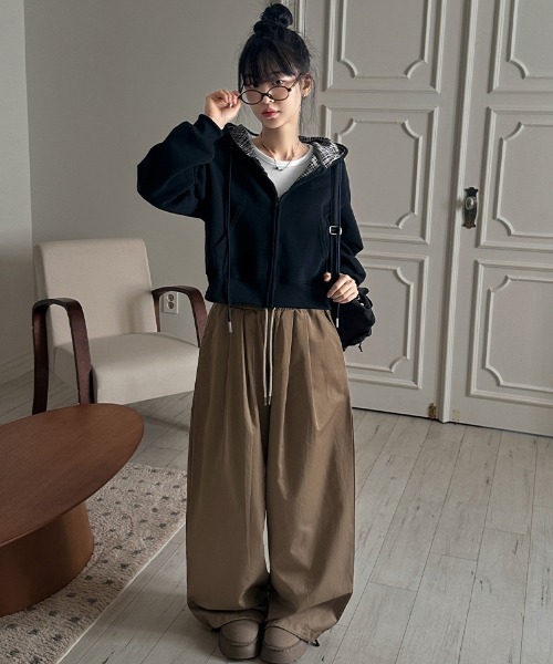 gossip!ロサンゼルス(ゴシップロサンゼルス)の「Y2K レトロ チェックパーカー /韓国っぽゆるシルエット 【5色展開】(パーカー・レディース・ネイビー/ブラック/グレー/ホワイト/ダークグレー・M)」の9枚目の写真