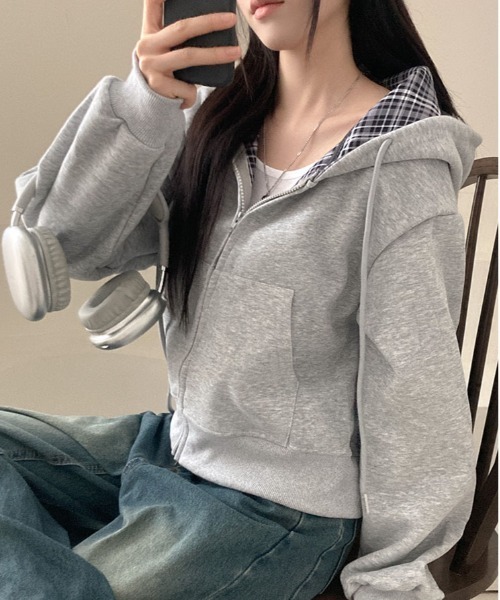 gossip!ロサンゼルス(ゴシップロサンゼルス)の「Y2K レトロ チェックパーカー /韓国っぽゆるシルエット 【5色展開】(パーカー・レディース・ネイビー/ブラック/グレー/ホワイト/ダークグレー・M)」の22枚目の写真